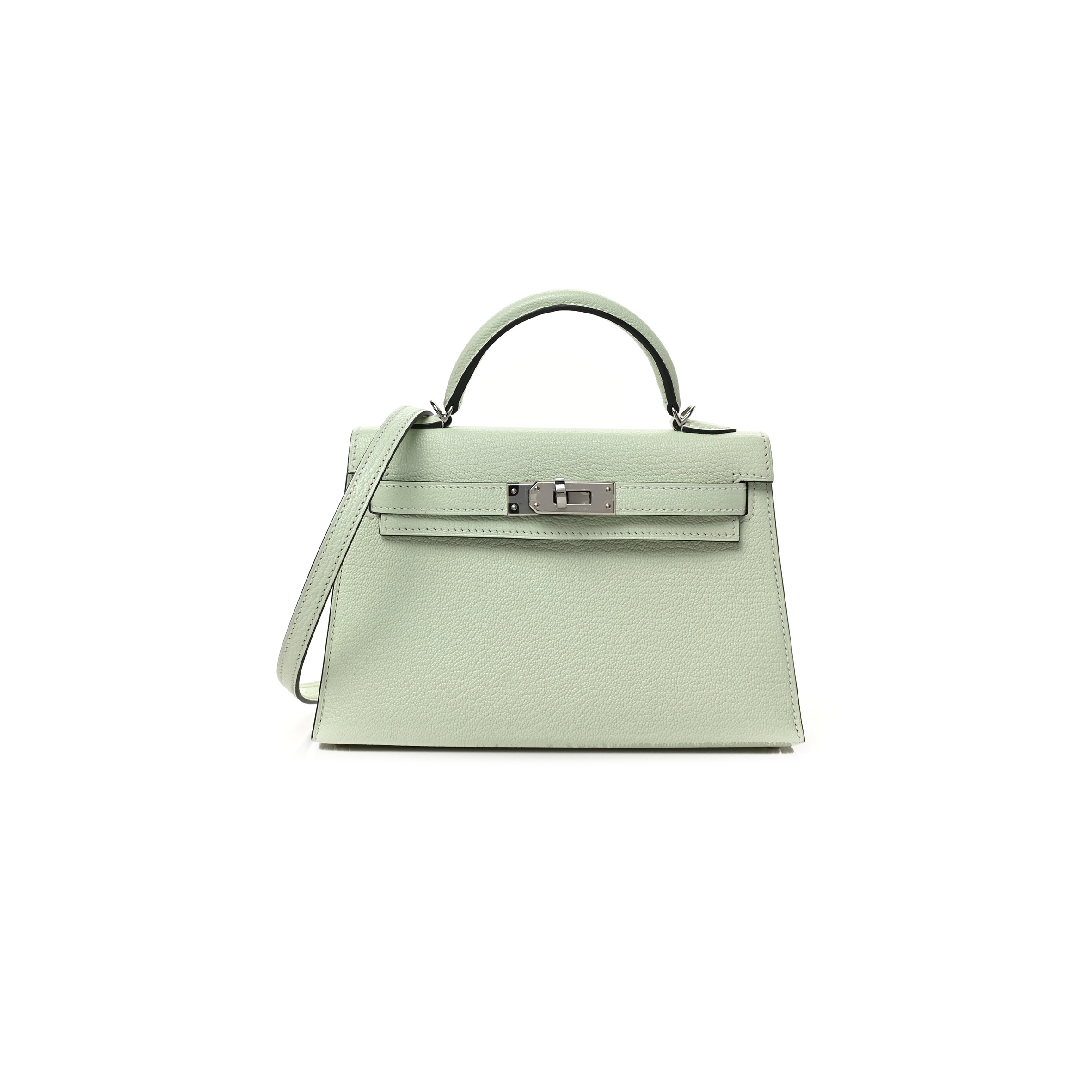 HERMÈS MASTER CHEVRE MYSORE MINI KELLY II SELLIER BUBBLE GREEN (19*12*5.5cm) 